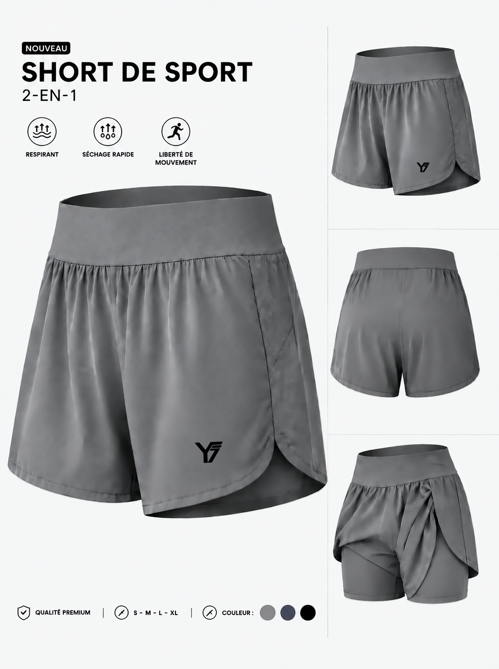 Y7 – Flow
Short de running femme Dri-FIT 2-en-1